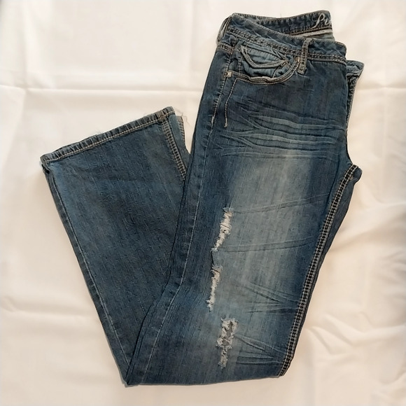 Rue 21 Premiere Jeans Women 32"x33"Bootcut Acid Washed, Dark Denim Pants /#7174 - Picture 2 of 2